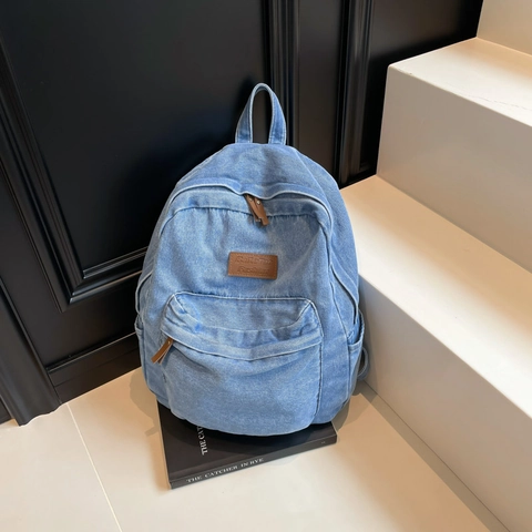 Vintage Denim Canvas Backpack For Men Women Large Capacity Casual Washed Jeans Daypack For School Travel Streetwear Rucksack