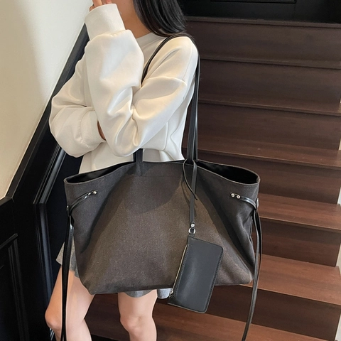 Borsa Tote In Tela Grande Capacità Con Piccola Tasca Borsa A Mano Pendolare A Doppia Tracolla Per Donna