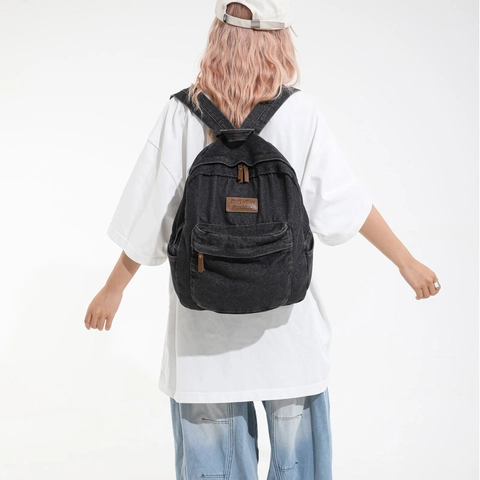 Vintage Denim Canvas Backpack For Men Women Large Capacity Casual Washed Jeans Daypack For School Travel Streetwear Rucksack