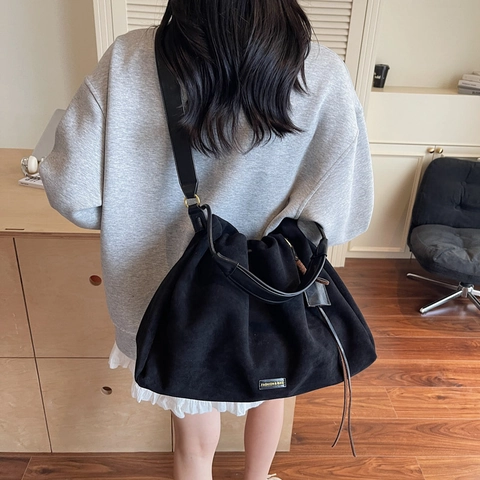 Borsa Tote In Camoscio Grande Capacità Donna Plissettata Cloud Hobo Borsa A Spalla Coreano Retro