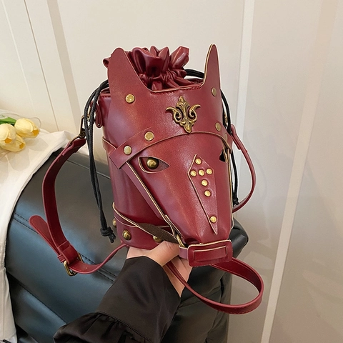 Borsa A Tracolla A Forma Di Testa Di Cavallo Stile Retro Britannico Medievale In Pelle PU Borsa A Secchiello Con Borchie