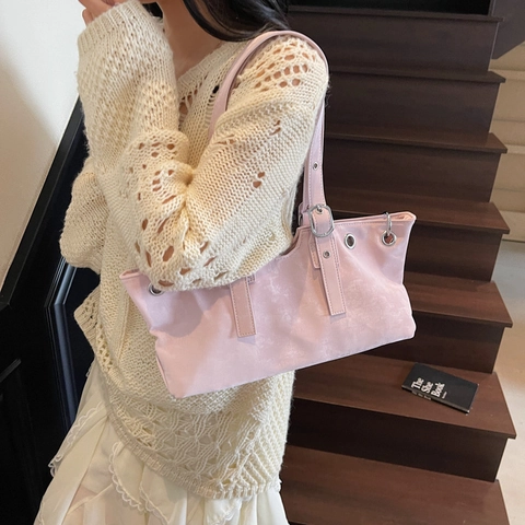 Borsa A Spalla In Pelle PU Retrò Con Occhielli In Metallo Argentato Cinturini Con Fibbia Regolabili Stile Punk Borsa Tote Donna