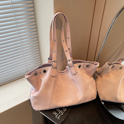 Borsa Tote Capiente In Pelle PU Opaca Borsa A Spalla Con Occhielli Metallici Retro Borsa A Mano Versatile Da Donna