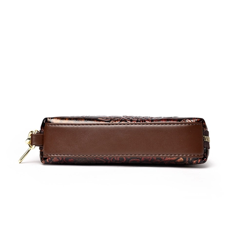 Pochette In Pelle PU Con Goffratura Floreale Retrò Cinturino Da Polso Rimovibile Grande Capacità Portafoglio Da Donna