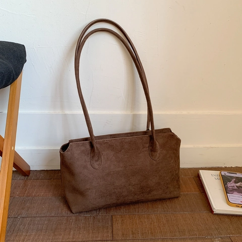 Vintage Wildleder Tote Schultertasche Damen Große Kapazität Minimalistische Urbane Unterachselhandtasche Weiches Mattes Leder