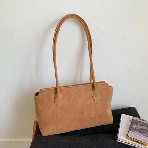Women Large Capacity Tote Bag Faux Suede PU Leather Underarm Shoulder Bag Minimalist Solid Color Matte Retro Commuter Handbag