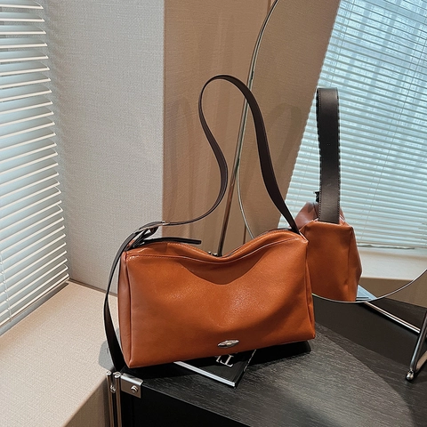 Borsa A Spalla Vintage In Pelle PU Grande Capacità Borsa A Tracolla Per Donna Quotidiana Minimalista Tinta Unita Tracolla Regolabile