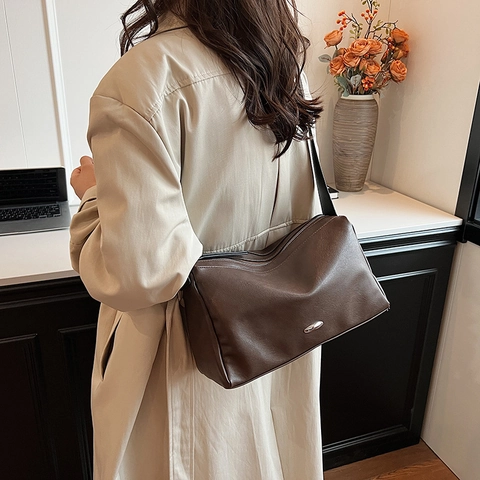 Borsa A Spalla Vintage In Pelle PU Grande Capacità Borsa A Tracolla Per Donna Quotidiana Minimalista Tinta Unita Tracolla Regolabile