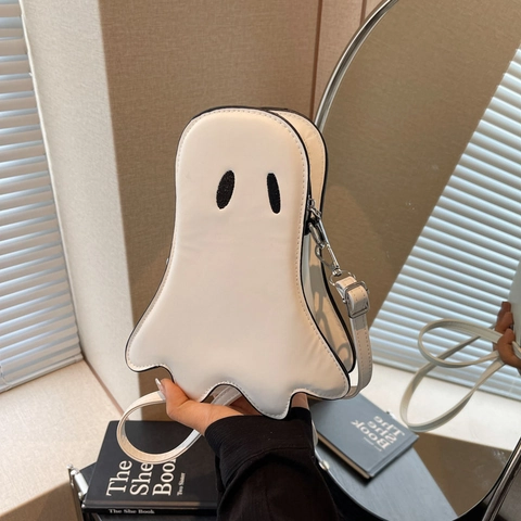 Ghost Shape Crossbody Bag PU Leather Halloween Funny Novelty Shoulder Purse For Women Casual Unique Design