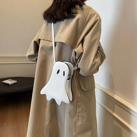 Ghost Shape Crossbody Bag PU Leather Halloween Funny Novelty Shoulder Purse For Women Casual Unique Design