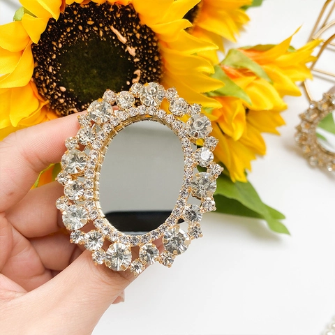 Rhinestone Handyhalterung Mit Kosmetikspiegel Luxus Glitzernd Faltbar Ständer Desktop Handy Zubehör