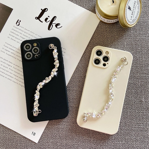 Rhinestone Hand Strap Phone Case TPU Soft Protection Cover For iPhone Series Luxury Elegant Shiny Decorative For Women