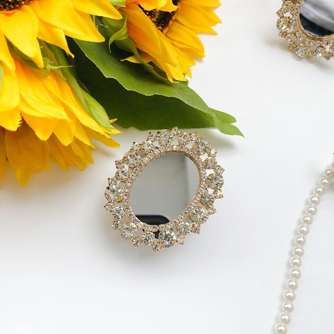 Rhinestone Handyhalterung Mit Kosmetikspiegel Luxus Glitzernd Faltbar Ständer Desktop Handy Zubehör