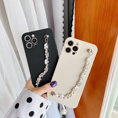 Rhinestone Hand Strap Phone Case TPU Soft Protection Cover For iPhone Series Luxury Elegant Shiny Decorative For Women