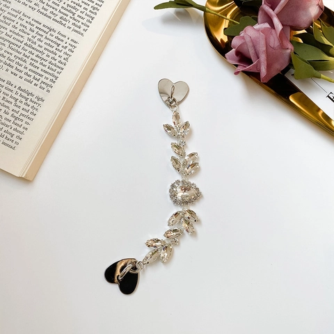 Catena Per Custodia Del Telefono Con Strass Accessorio Fai Da Te Lega Cuore Foglia Cristallo Cinturino Decorazione Elegante