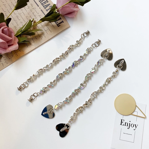 Funkelnde Strass Handy Handgelenk Schlaufenkette Legierung Marquise Kristall Herzverschluss DIY Mobiles Dekoration