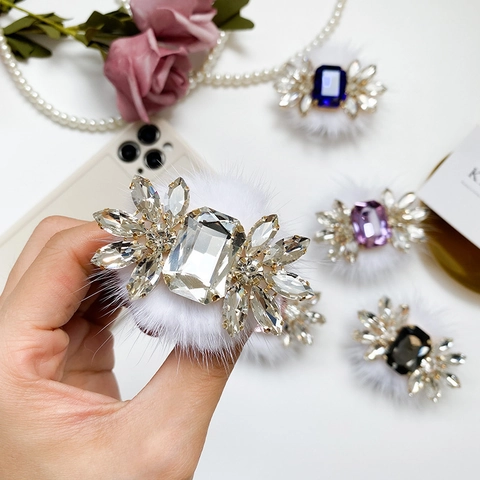 Luxus Faltbarer Telefonhalter Mit Strass Und Kunstpelz Eleganter Großer Edelstein Ausziehbarer Sockelhalter Für Damen