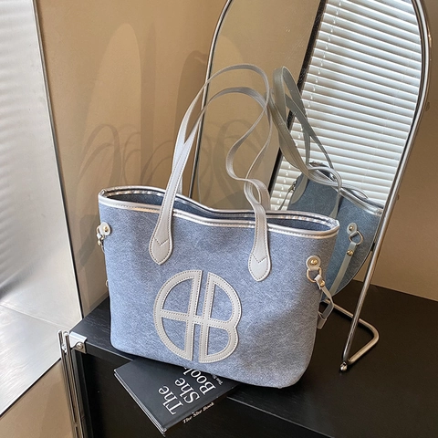 Grote Capaciteit Tote Bag Dames Canvas PU Leer Vilt Patchwork Schouder Handtas Kantoor Mode