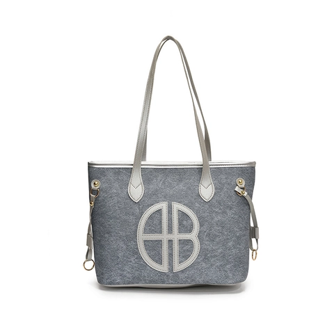 Grote Capaciteit Tote Bag Dames Canvas PU Leer Vilt Patchwork Schouder Handtas Kantoor Mode