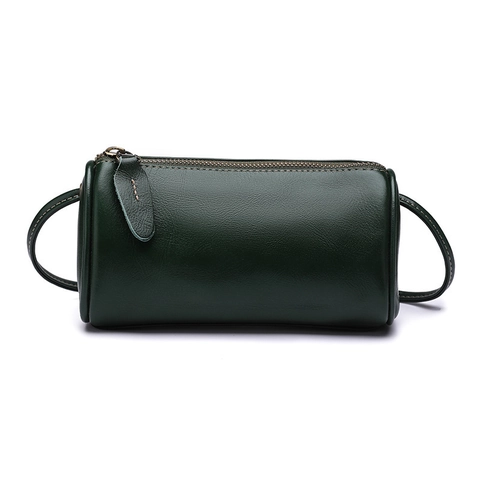 Cylinder Barrel Crossbody Bag Genuine Leather Oil Wax Cowhide Retro Vintage Minimalist Small Shoulder Bag For Women