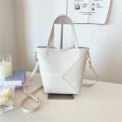 Borsa A Secchiello Con Cuciture Geometriche In Pelle PU Minimalista Borsa A Spalla Tracolla Per Donna Casual Versatile