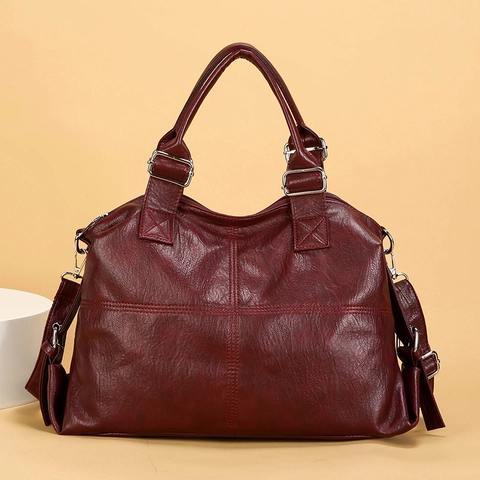 Large Capacity Shoulder Bag PU Leather Lychee Texture Casual Simple Tote Handbag Crossbody Bag For Women Daily