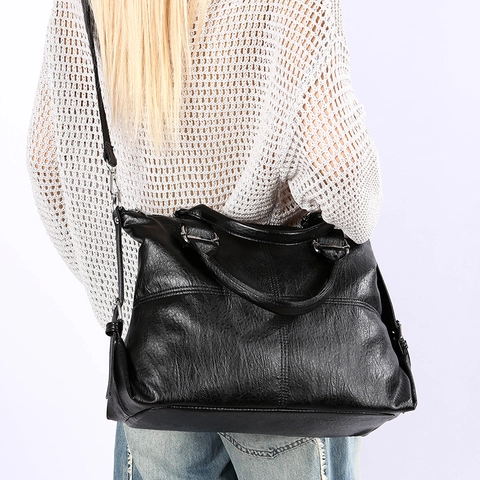 Large Capacity Shoulder Bag PU Leather Lychee Texture Casual Simple Tote Handbag Crossbody Bag For Women Daily