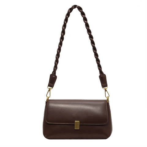 Retro Underarm Shoulder Bag PU Leather Braided Strap Crossbody Flap Square Bag For Women Simple Elegant