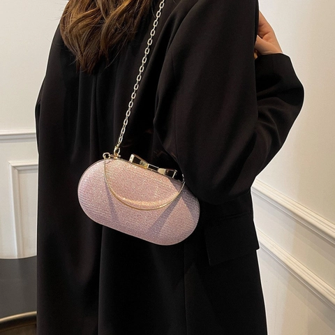 Sequin Glitter Abendtasche Damen Hartschale Oval Clutch Mit Metallgriff Und Schleifenverschluss Abnehmbare Kette