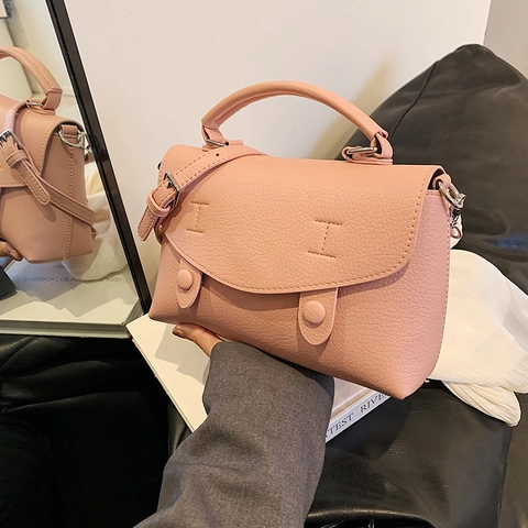 Damen Schultertasche PU Leder Litschimuster Retro Klappdeckel Handtasche Minimalistisch Crossbody Chic Lady Mode Accessoire