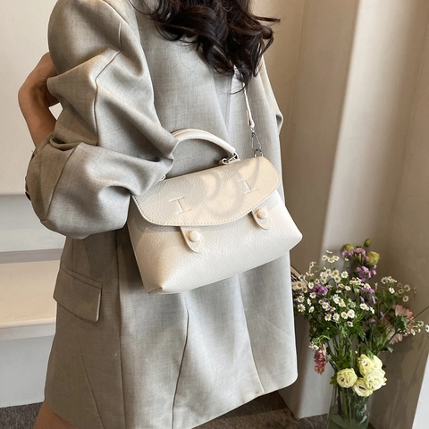 Damen Schultertasche PU Leder Litschimuster Retro Klappdeckel Handtasche Minimalistisch Crossbody Chic Lady Mode Accessoire