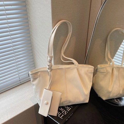 Minimalistische Damen PU Leder Tragetasche Große Kapazität Plissierte Unterarm Schultertasche Mit Passender Münztasche