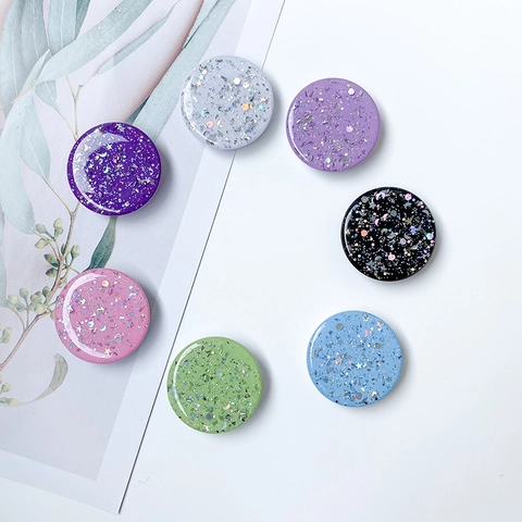 Supporto Per Telefono Rotondo Starry Sky Impugnatura Pieghevole Espandibile Glitter Paillettes Stelle Luna Universale Plastica