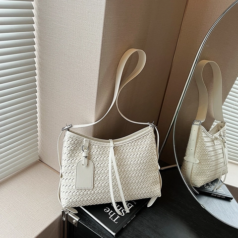 Borsa A Spalla Intrecciata Da Donna In Pelle PU Borsa A Tracolla Semplice Versatile Di Moda Con Nappa