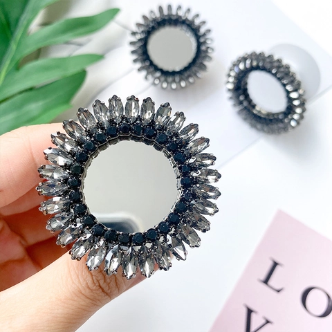 Universal Folding Airbag Phone Holder With Luxury Rhinestone And Mirror Round Sun Flower Design For Smartphones