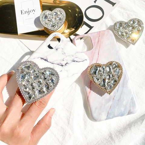 Glitzerndes Herz Strass Telefonhalter Sockel Expandable Kristall Legierung Universal Klappbarer Griff Ständer Luxus Zubehör