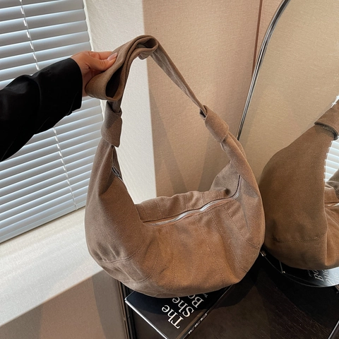 Grand Sac Hobo Croissant En Toile Minimaliste Sac À Bandoulière Décontracté Sac À Main Pour Femmes Trajet Quotidien