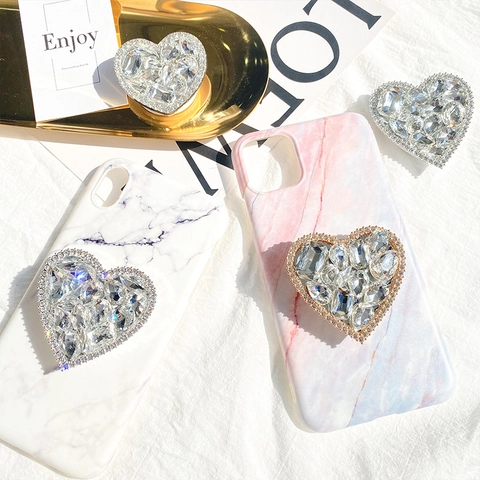 Glitzerndes Herz Strass Telefonhalter Sockel Expandable Kristall Legierung Universal Klappbarer Griff Ständer Luxus Zubehör