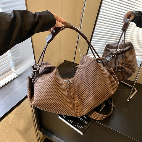 Borsa A Spalla Hobo A Quadri Grande Capacità Pelle PU Tessuto Vintage Borsa A Tracolla Pendolare Per Donne