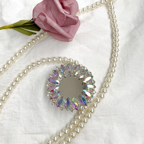 Supporto Per Telefono Specchio Lusso Strass Pieghevole Adesivo Rotondo Brillantini Cristallo Gemma Accessorio Scrivania