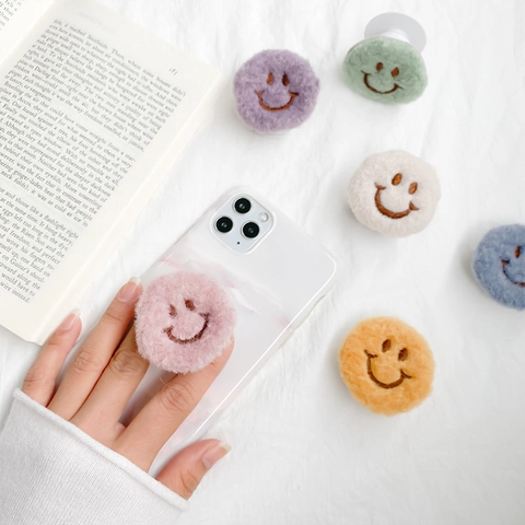 Plüsch Smiley Gesicht Handyhalter Klappbar Airbag Griptok Universal Klebend Schreibtischständer Süßes Weiches Zubehör