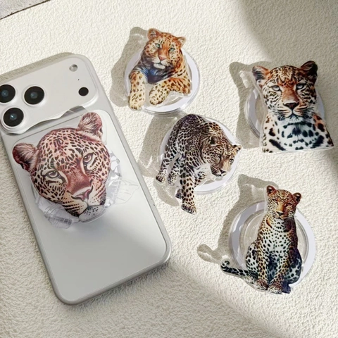 Supporto Magnetico Per Impugnatura Del Telefono Con Stampa Leopardata Supporto Airbag Telescopico Pieghevole Design Magnetico Motivo Ghepardo TPU