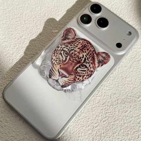 Supporto Magnetico Per Impugnatura Del Telefono Con Stampa Leopardata Supporto Airbag Telescopico Pieghevole Design Magnetico Motivo Ghepardo TPU