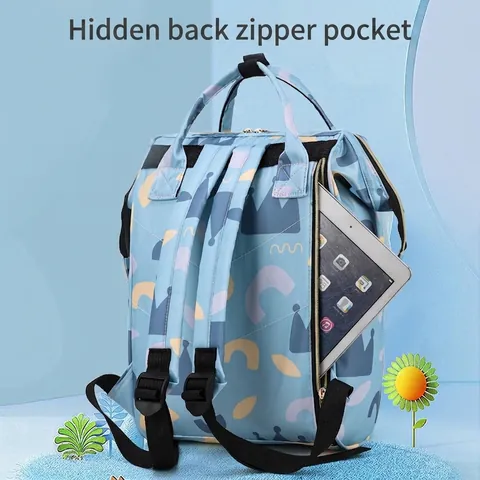 Zaino Fasciatoio Grande Capacità Multifunzionale Impermeabile In Tessuto Oxford Con Tasche Isolate E Ganci Per Passeggino Stampa Floreale