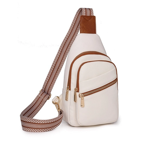 Borsa Da Petto Donna In Pelle PU Grande Capacità Multi Zip Con Tracolla Larga Geometrica Stile Retro Casual