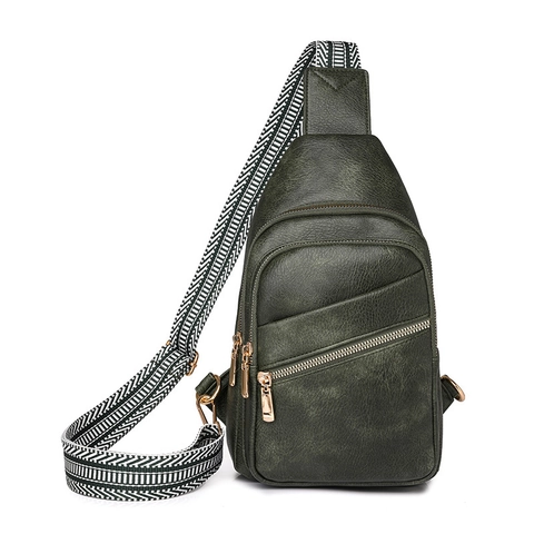 Borsa Da Petto Donna In Pelle PU Grande Capacità Multi Zip Con Tracolla Larga Geometrica Stile Retro Casual