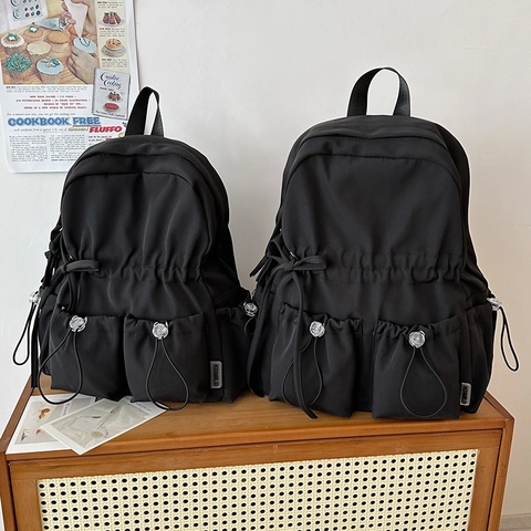Mode Damen Nylon Rucksack Große Kapazität Schultasche Schleife Kordelzug Multi Tasche Japanischen Stil College Mädchen