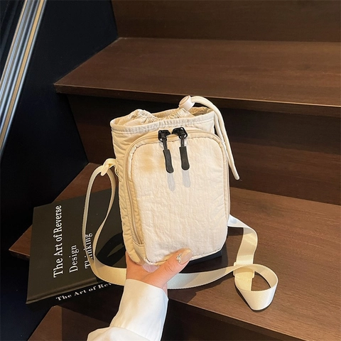 Nischendesign Kleine Umhängetasche Wasserdichtes Nylon Kordelzug Handy Schulterbeutel Für Damen Outdoor Sport Freizeit