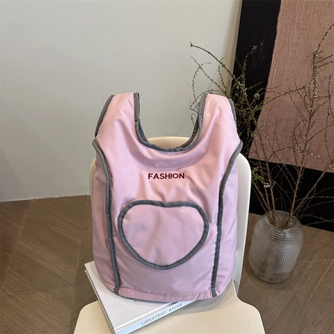 Mochila Acolchada Corazón Bolso De Hombro Hinchado Gran Capacidad Moda Informal Color Sólido Para Mujeres Estudiantes