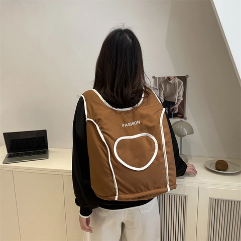 Mochila Acolchada Corazón Bolso De Hombro Hinchado Gran Capacidad Moda Informal Color Sólido Para Mujeres Estudiantes
